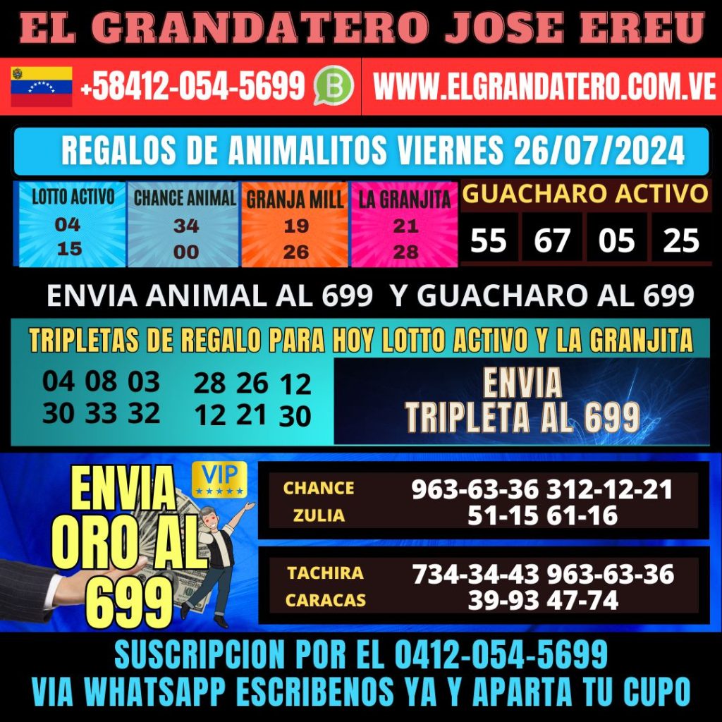 DATOS DE LOTERIAS LOTO ACTIVO Y LA GRANJITA GRATIS